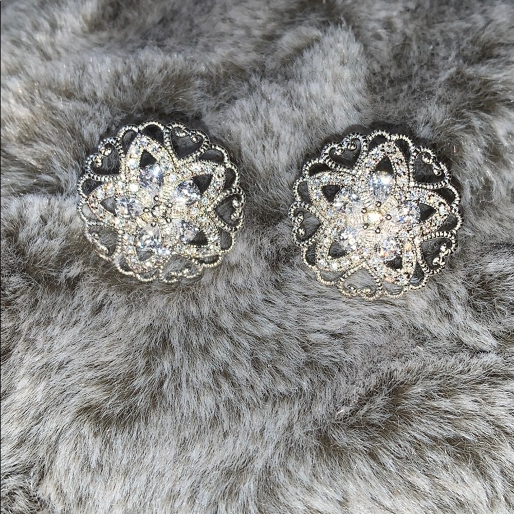 Sterling Silver White CZ Medallion Post Earrings